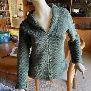 Vtg. WILLOW CARDIGAN 100% Cotton Knit FOREST GREEN Like New SIZE M